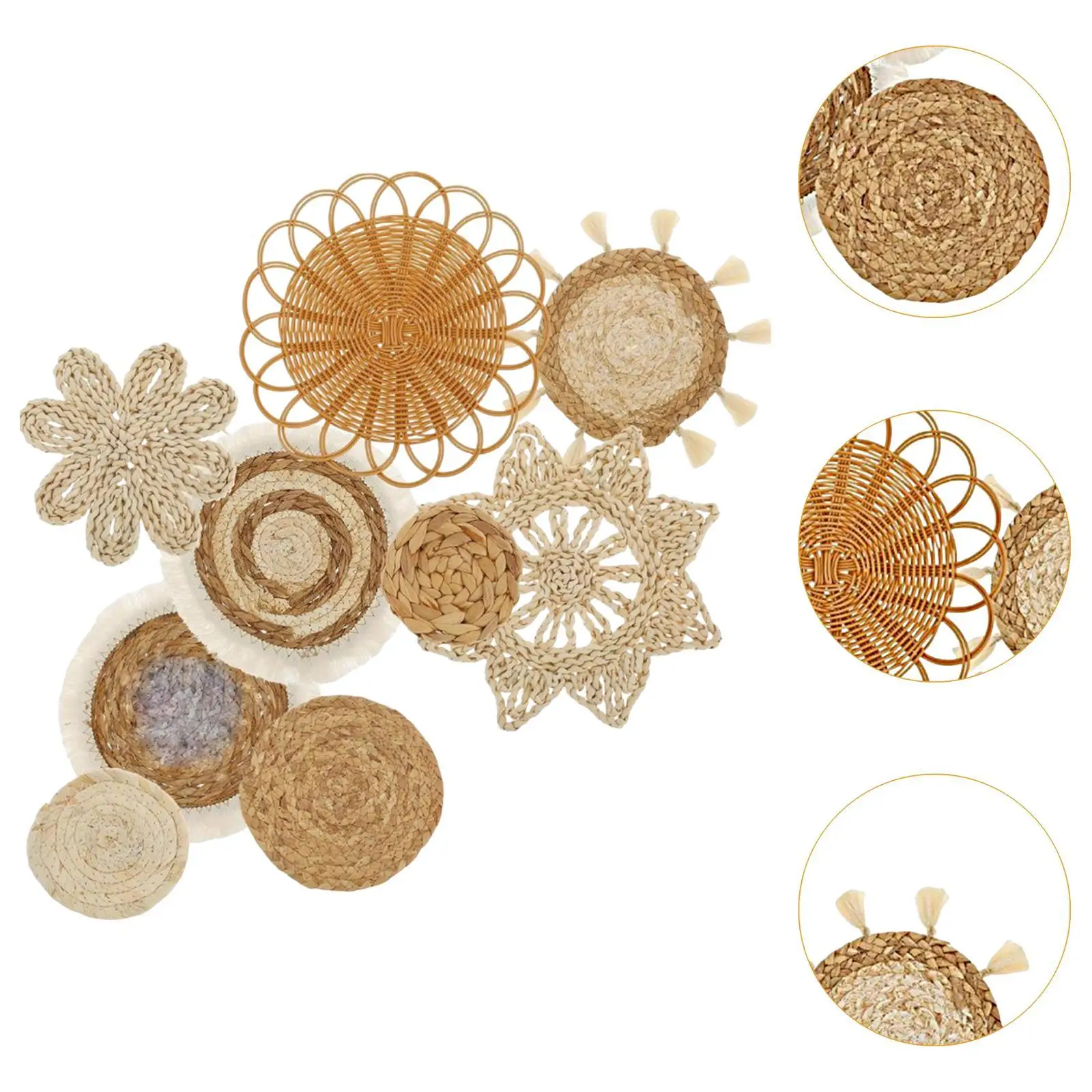 9 Pieces Boho Seagrass Wall Hanging Decoration Set Wall Art for Bedroom Multifunctional Decorative Lightweight Handcrafted 9 Pieces Boho Seagrass Wall Hanging Decoration Set Wall Art for Bedroom Multifunctional Decorative Lightweight Handcrafted