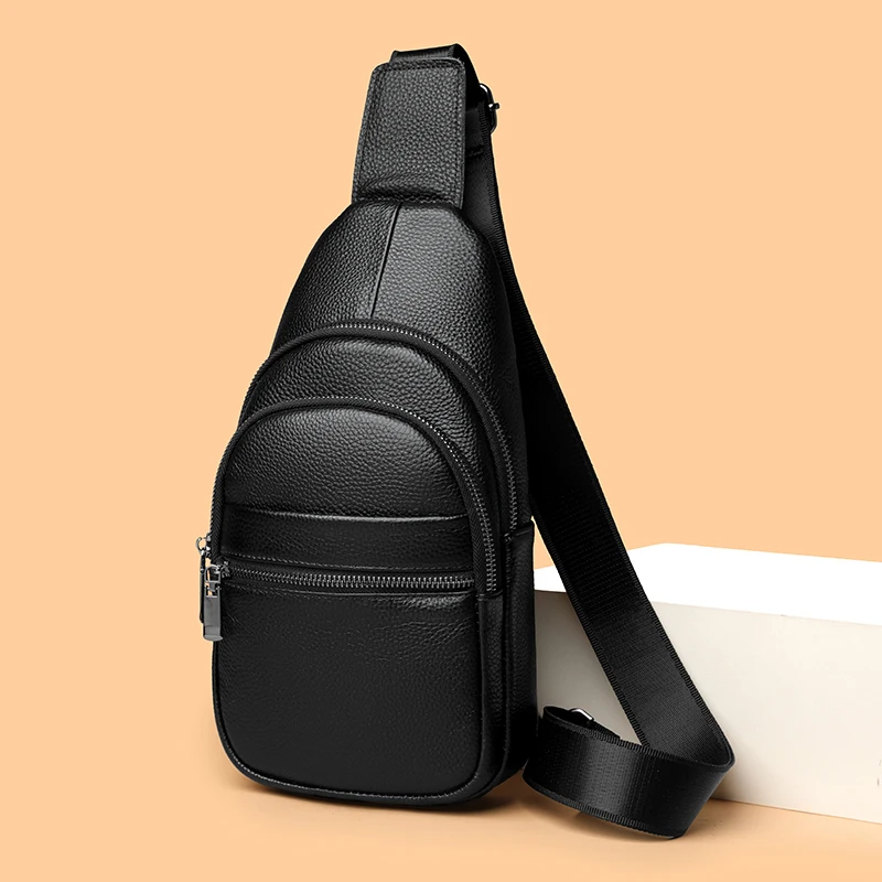 Stylish genuine leather sling bag for men with multiple compartments, ideal for everyday carry or travel
