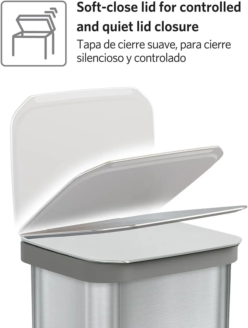 Stainless Steel Step Trash Can, Series 2 with Clorox Protection Large Metal Kitchen Garbage Bin with Soft Close Lid, Foot Pedal