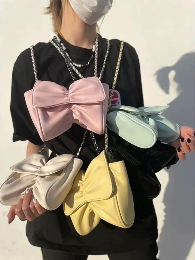 

Французская Милая дизайнерская сумка с бантом на цепочке, модная женская сумка через плечо, универсальная дизайнерская женская сумка