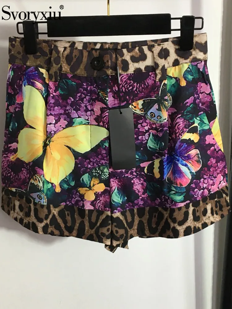 

Svoryxiu Summer High Quality Fashion Daily Casual Shorts Women's Pocket Slim Vintage Butterfly Floral Leopard Print Shorts