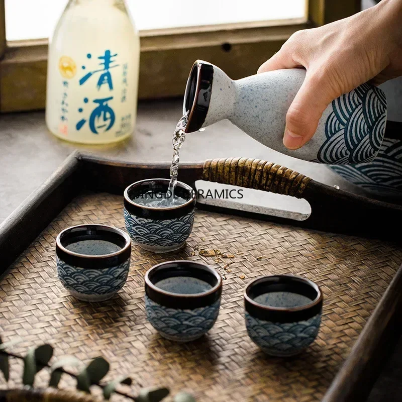 Japanese Sake Set Ceramic Bar Sets Bottle and Cup Household Wine Separator Baijiu Cups Restaurant Wine Appliance Relocation Gift
