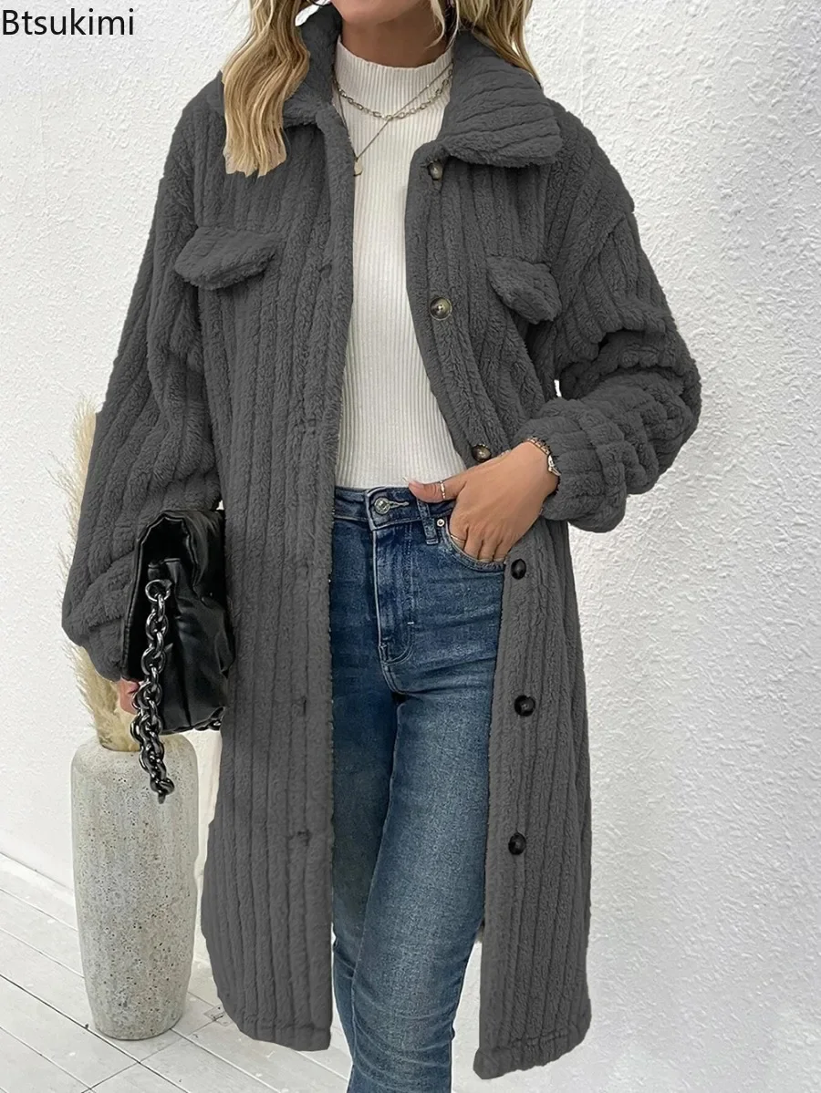 2024 Women's Thicken Warm Casual Coats Jacket Solid Autumn Winter Women Plush Jackets Fashion Lapel Single Breasted Outerwear