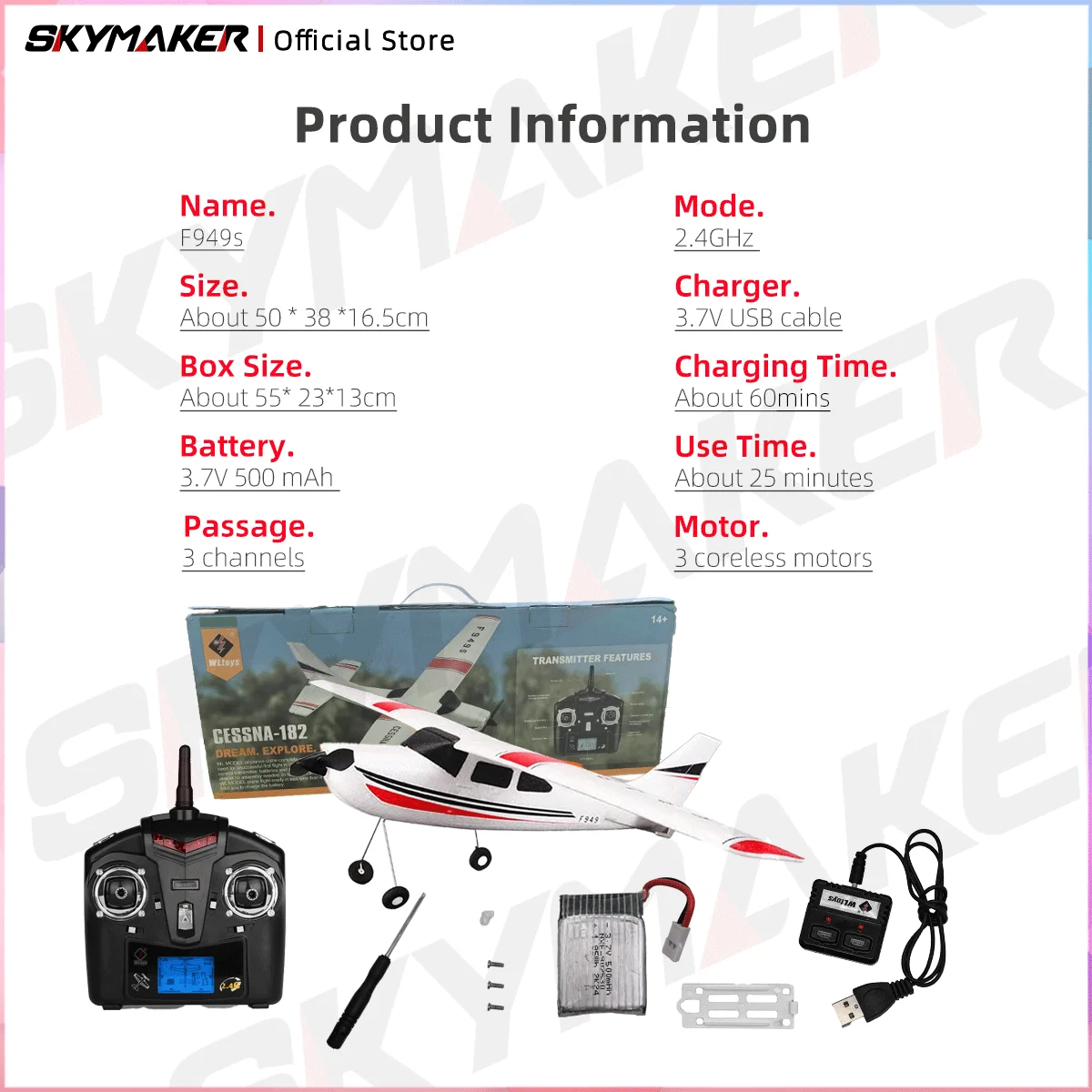Avion RC F949s 2.4GHz 3CH EPP 500mm - Vol stable 25min