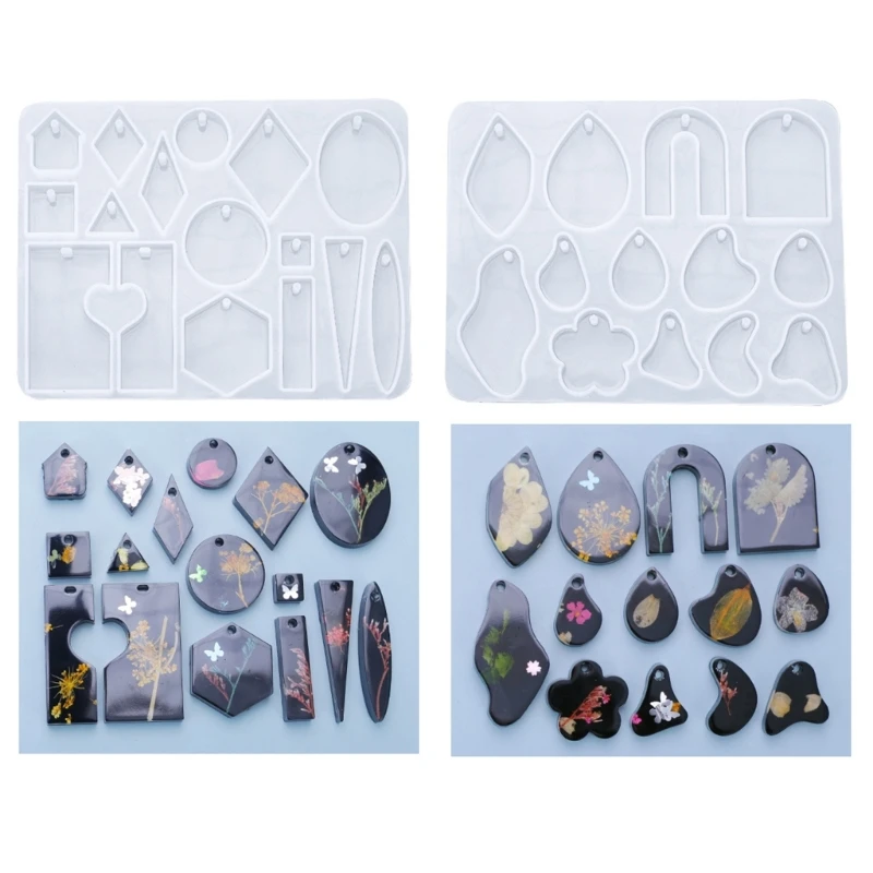 

N1HE 2Pcs Multiple Styles Earring Combination Ornament Molds Epoxy Jewelry Mold Resin Casting Pendant Mold Suitable for Diy