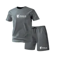 Ensemble T-shirt et short de sport POLO pour homme, manches courtes, été, décontracté, respirant, tenue 2 pièces pour homme, streetwear, survêtement 6