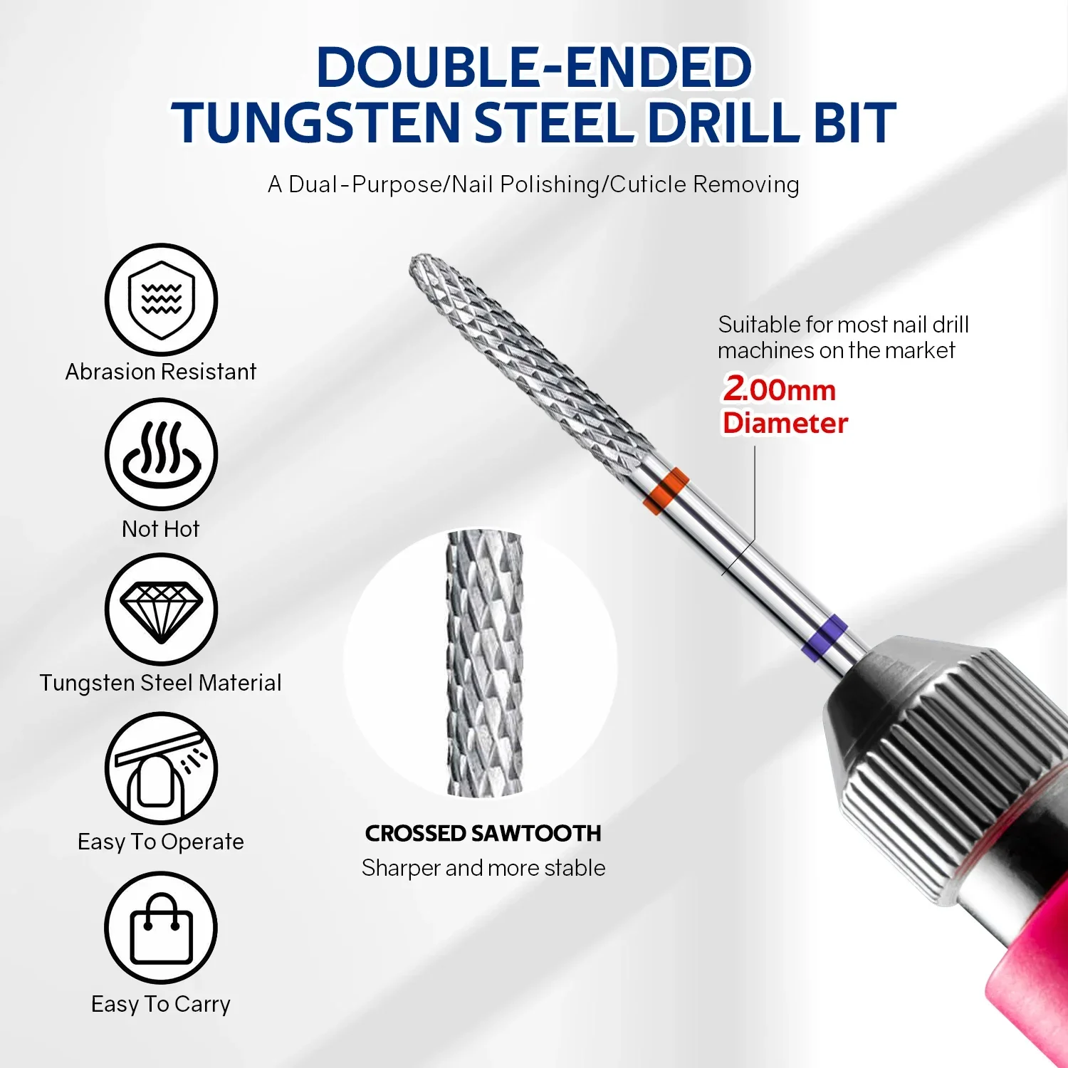 1PCS Double Side Tungsten Blue Red Carbide Nail Drill Bit Electric Nail Mills Cutter for Manicure Gel Polish Remover Files