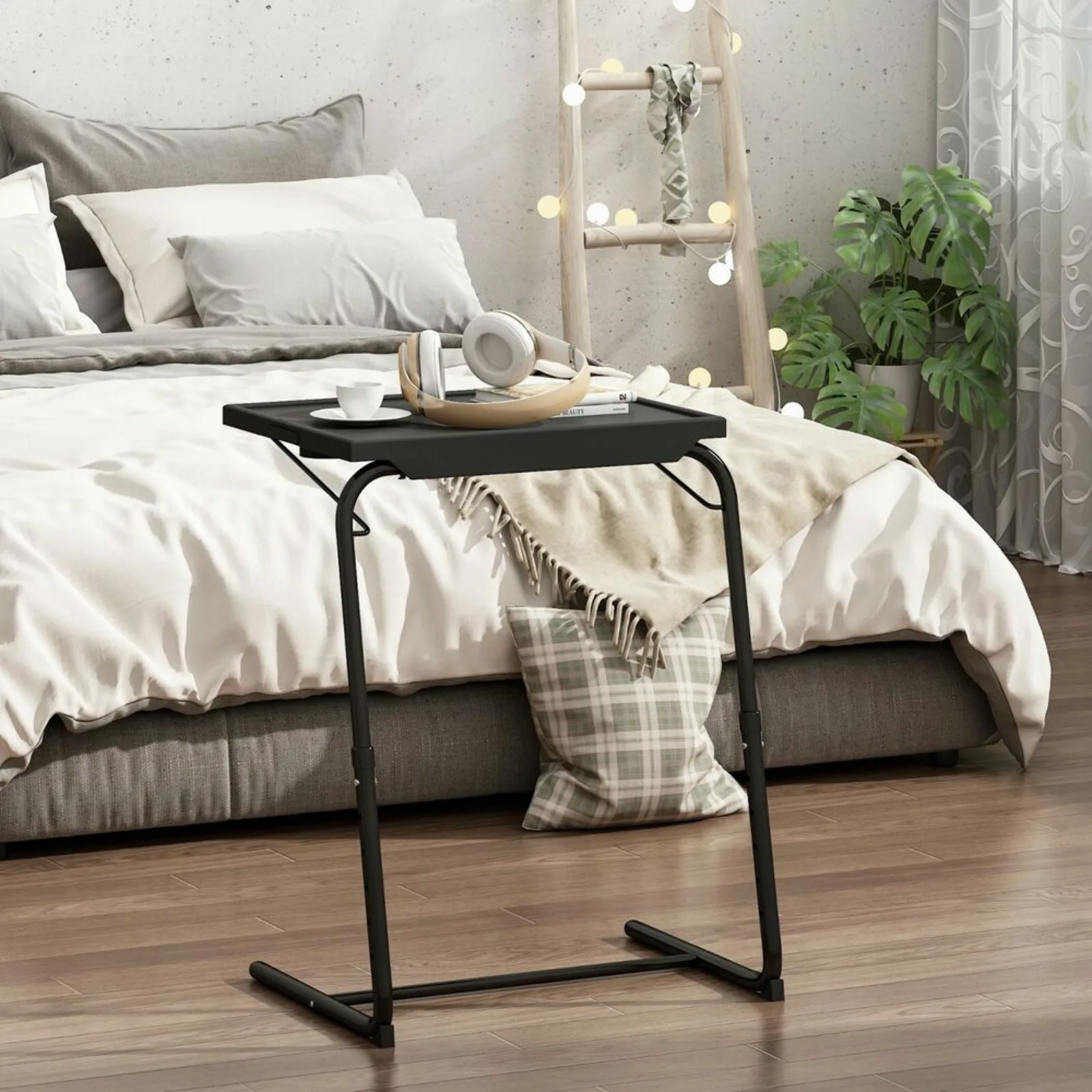 US Portable Height Adjustable Laptop Table TV Tray Desk Overbed Stand w/Cup Holder