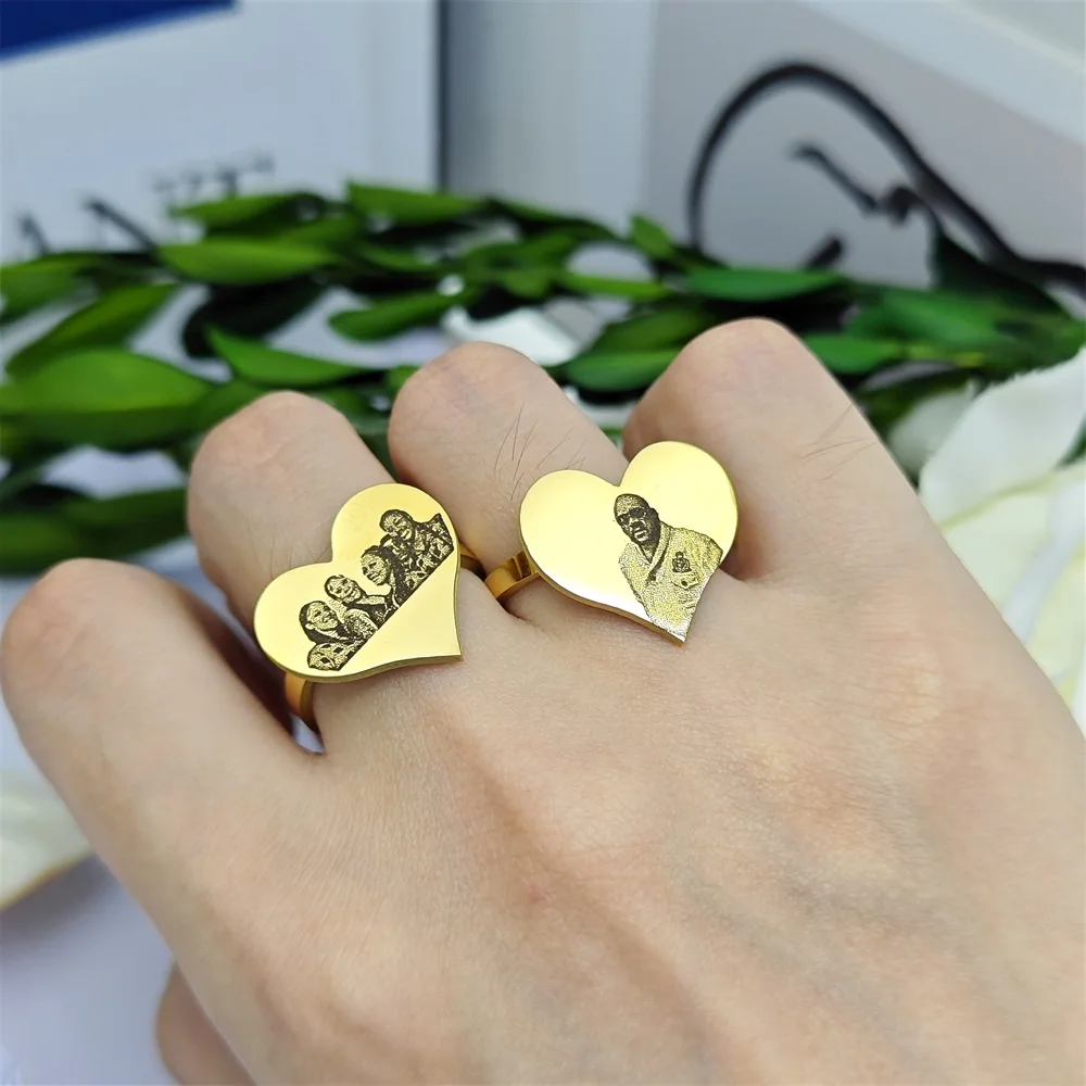 2023 Custom Photo Heart Open Ring Customize Engraving Stainless Steel Adjustable Ring Personalized Jewelry Gifts romantic valentine s day jewelry gift box drawer storage can store ring necklace etc heart shaped jewelry gift box display