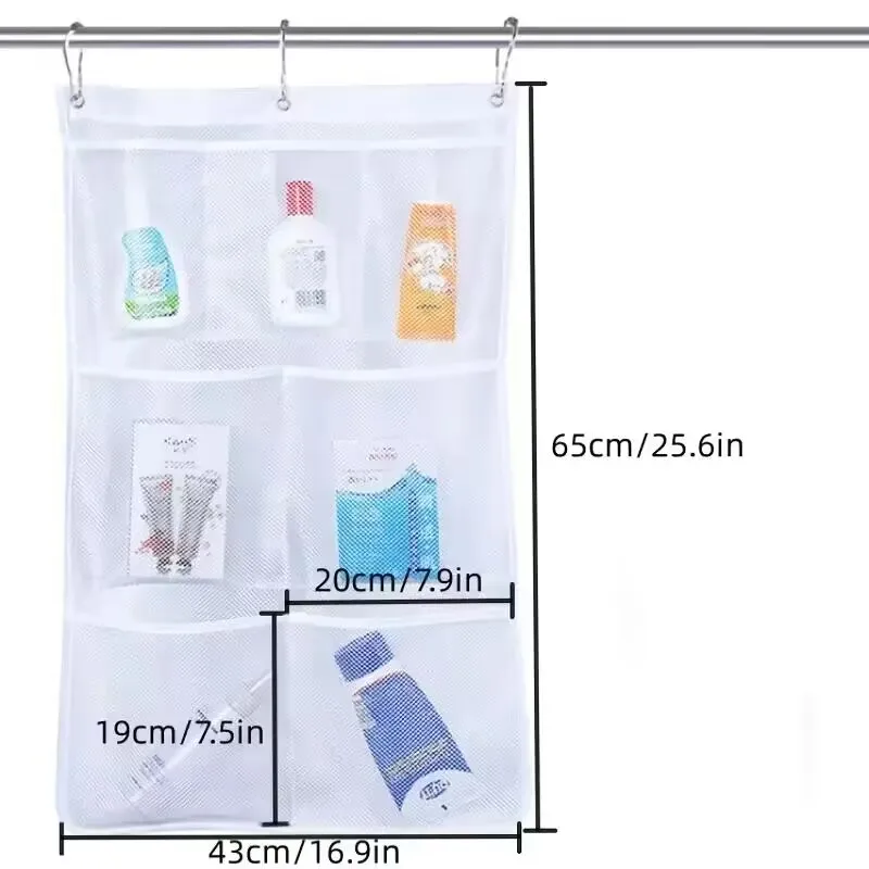 Mesh Hanging Caddy Organizer with Pockets Shower Hanging Organizer Storage Pockets Bathroom Hanger Organizer Bath Toy Holder 2