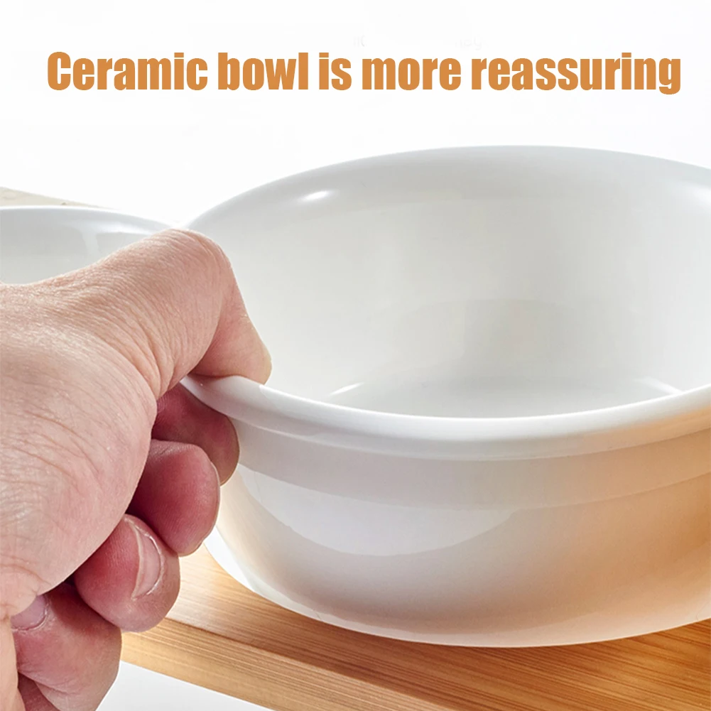 Tieker Bamboo Base Pet Feeder Ceramic Pet Bowl for Small Pets Elevated Feeding Bowl Cat and Dog Supplies: 3 - 5 Days Free Delivery Only UK