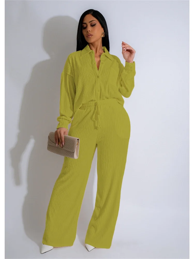 Wmstar Two Piece Sets Women Wholesale Long Sleeve Elastic Multi Pocket Swing Leg Pants Wide Leg Pants Set Fall Matching Suit