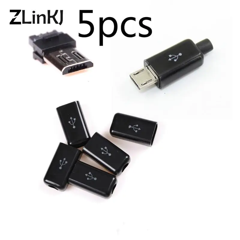50pcs Micro USB 5 Pin T Port Male Plug Socket Connector&Plastic Cover DIY 
