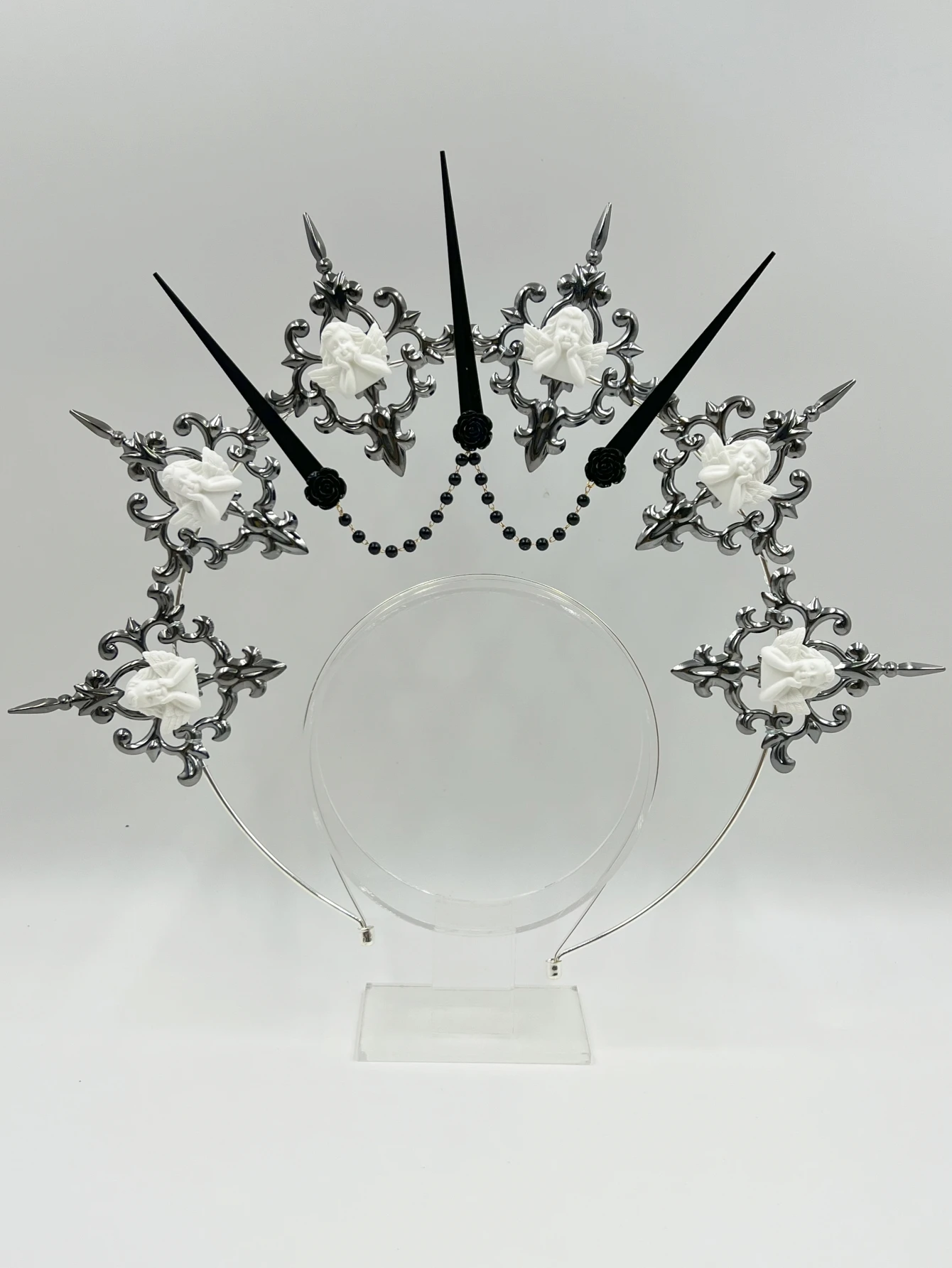 Gothic Lolita Faux Pearl Tiara, Halo Crown, Mary Goddess Stirnband, Cosplay Kostüm, Kopfbedeckung – Detail 17