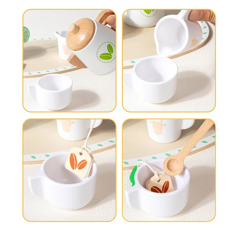 Kids Wooden Educational Toys Pretend Play Tea Dessert Set Role Play Game for Kindergarten Toddlers - 6