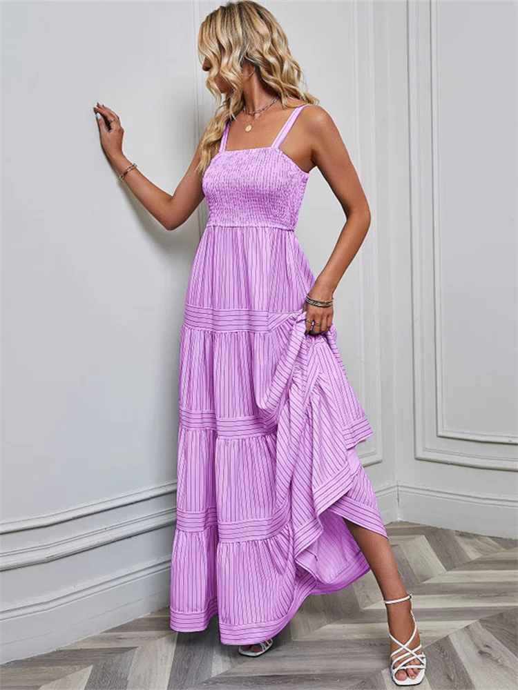 Abito Lungo Maxi A Righe Da Donna: Il Must-have Per L'estate! Perfetto Per La Spiaggia, L'ufficio O Una Serata Elegante. Taglie Forti Disponibili (16-24 UK), Senza Maniche, Stile Mediterraneo.
