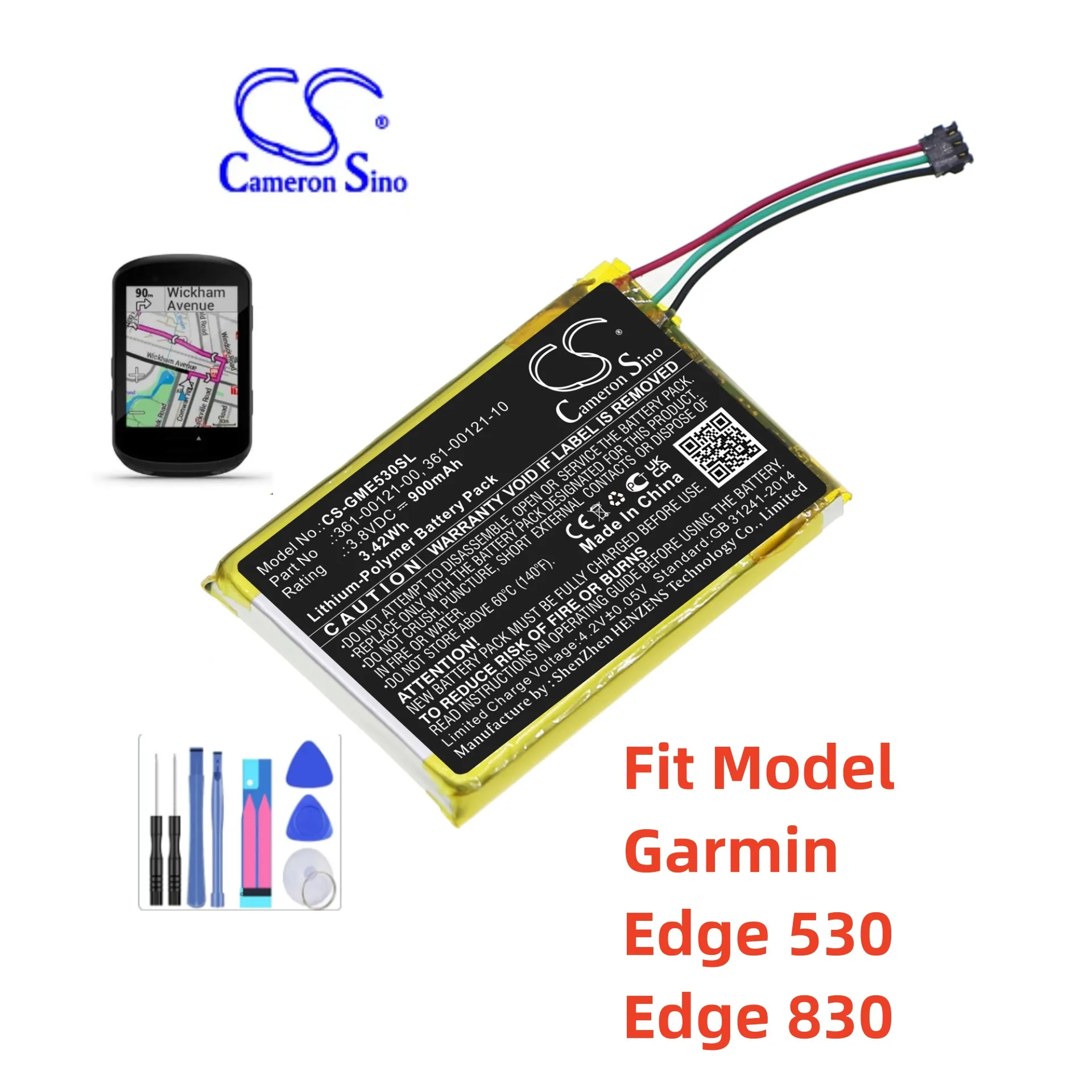 Gps, Batteria Navigatore Per Garmin 361-00121-00 361-00121-10 Edge 530 Edge 830 900Mah / 3.42Wh