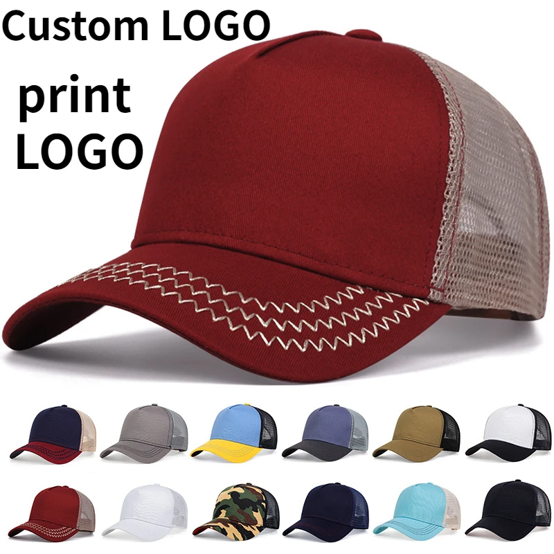 Custom Logo Five Panel Hat Color Matching Breathable Baseball Cap Summer Unisex Sunshade Mesh Caps Adjustable Truck Driver Hat