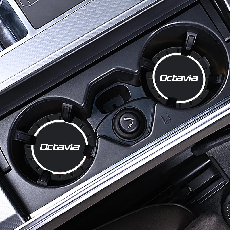 2pcs Car Cup Holder Anti Slip Insert Coasters Pad For Skoda Octavia 2 3 RS VRS Tour A7 A5 2015- Emblem Roomster Silicone Mat
