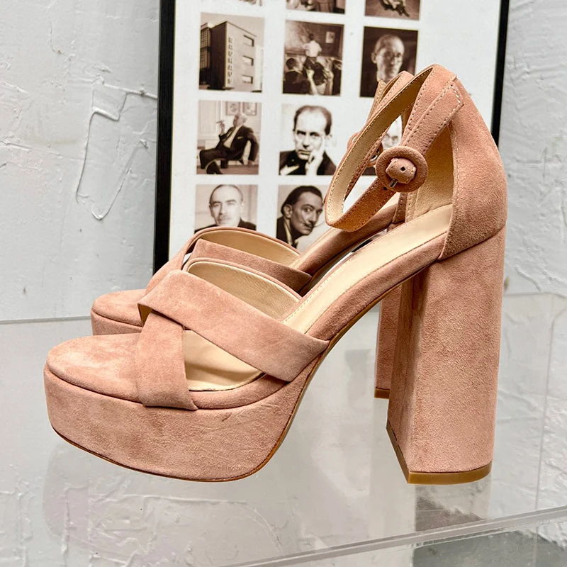 

High Quality Women's Shoes 11.5cm Temperament High Heels Summer Thick Bottom Fashion Women Sandals Thick Heel Belt Buckle Design