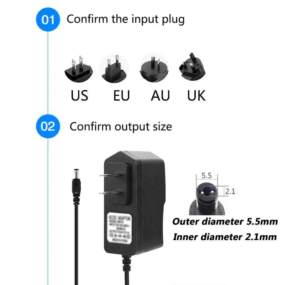 Adaptador de corriente para ordenador portátil, Monitor LCD de 14V, 0,5a, 1A, 2A, CC de 5,5x2,1 MM