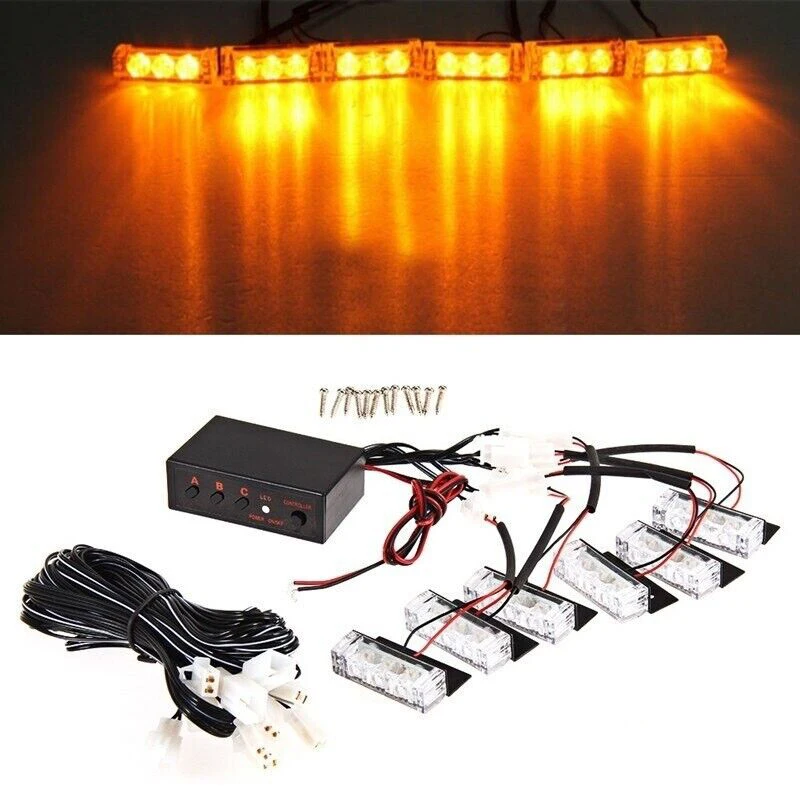 

6x3 LED Red Blue Amber Car Grille Strobe Light Police Fireman Car Front Bumper Strobe Emergency Light Flashing Warning Lamp 12V