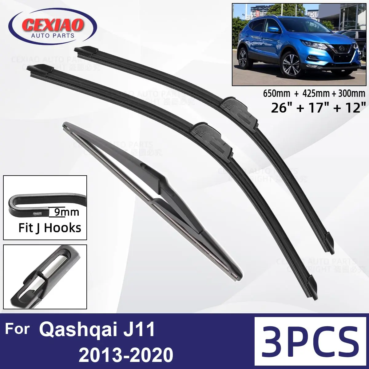 ForNissanQashqaiJ1120132020CarFrontRearWiperBladesSoft