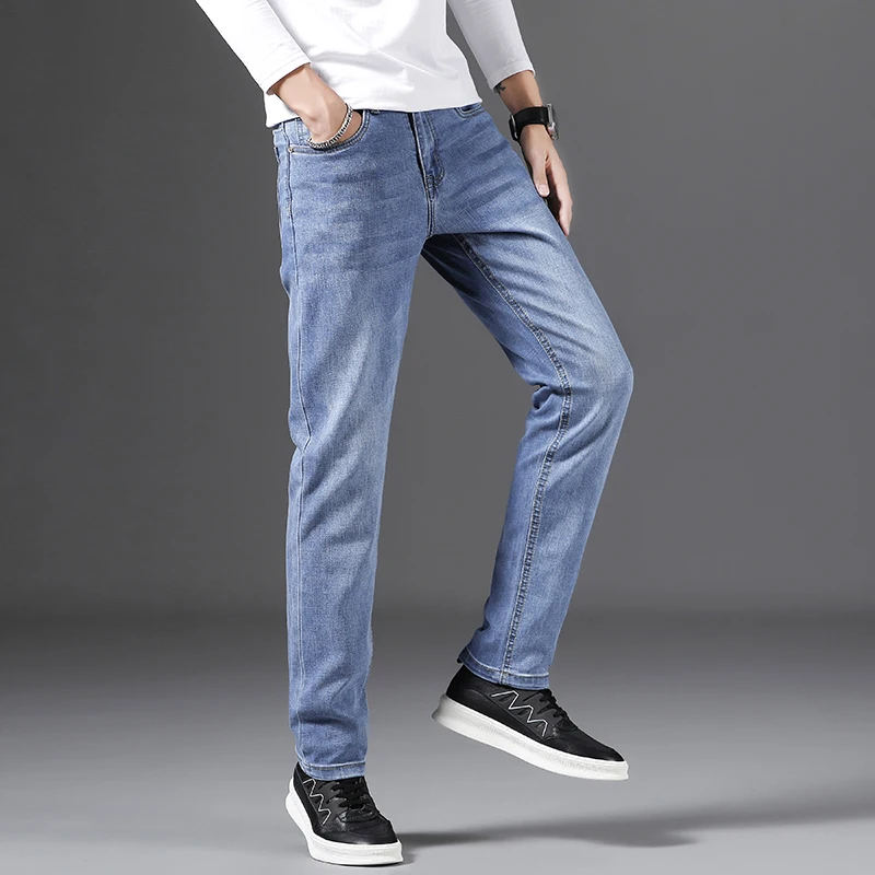 biker jeans Four Seasons Jeans Men's Slim Business Casual Straight Loose Long Pants 2022 Autumn Versatile Trend cargo jeans