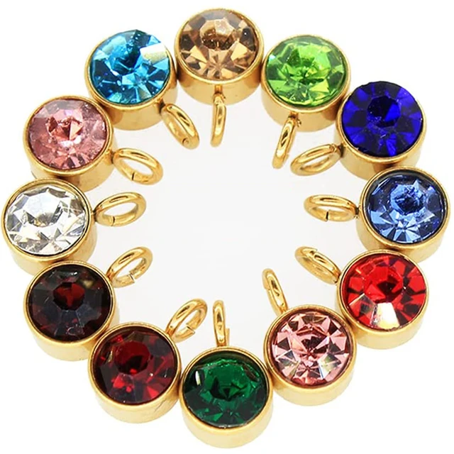 Crystal Birthstone Colors Mix Charms 6.5mm Gold Plated