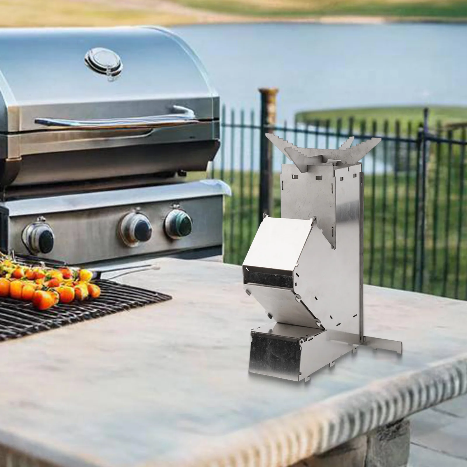 Foldable Camping Wood Stove Stainless Steel Collapsible Rocket Firewood Stove For Hunting Fishing Picnic Camping Supplies
