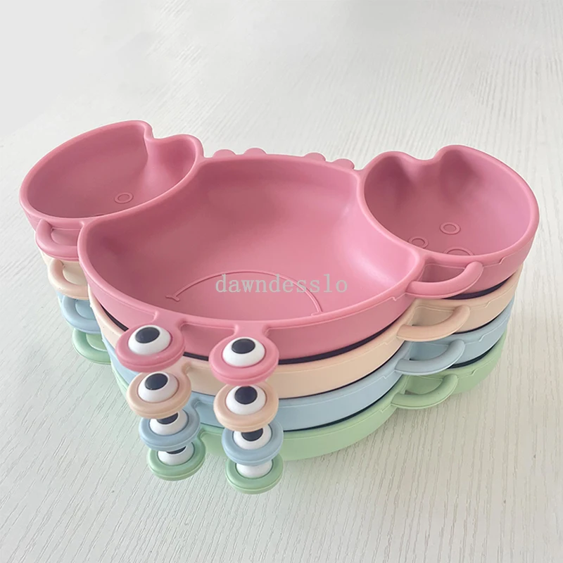 Baby safe silicone dining plate solid cute crab children dishes suction toddler training tableware kids feeding bowls silicone dining plate silicone feeding bowl baby food bowl