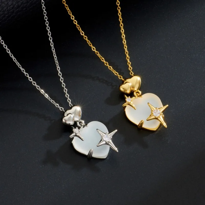 WaterProof Love Heart Zircon Pendant Necklace for Women 2024 New Fashion Hiphop Peach Necklaces Party Jewelry Gifts