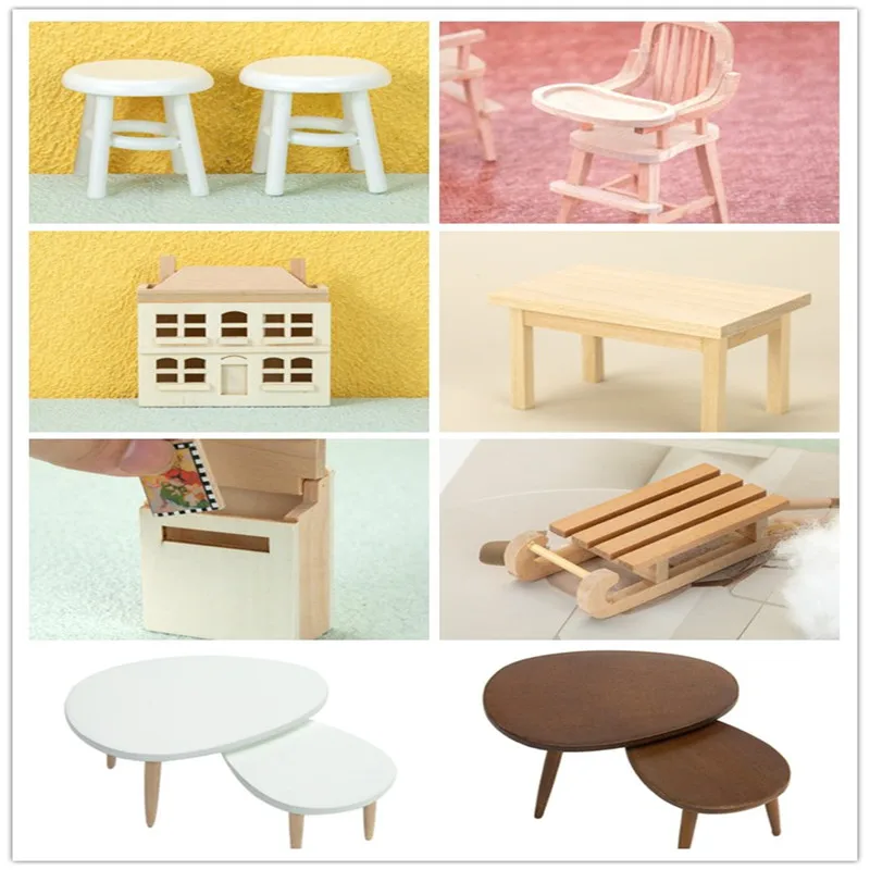 Table Miniature Demi-ronde 1:12 – Meuble En Bois Pour Maison De Poupée – Tiroir Ouvrant – Décoration Intérieure