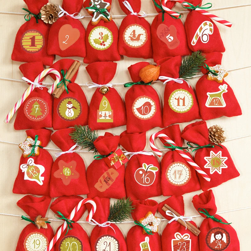 Autocollants Calendrier De L'Avent De Noël En Papier Kraft, Étiquette Autocollante Pour Emballage De Cadeaux De Ix, Bricolage, Décoration Pour La Maison, 24 Jours