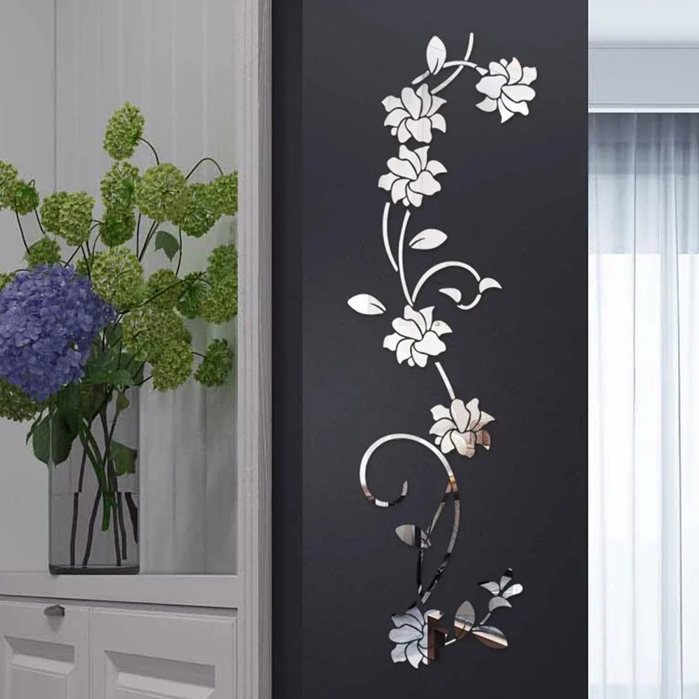3D flower vine rattan mirror wall stickers decoration living room bedroom decal DIY decor for background wall wardrobe decor wall sticker,mirror wall sticker,acrylic wall sticker