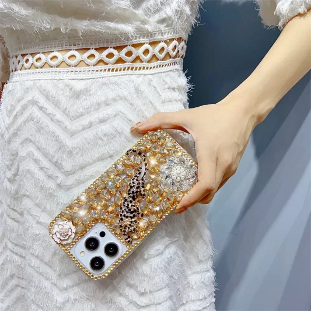 Luxury Bling Diamond Male Leopard Rhinestone Case for Huawei Honor 70 80 90 100 Pro Lite 8X 9X X40i X50i