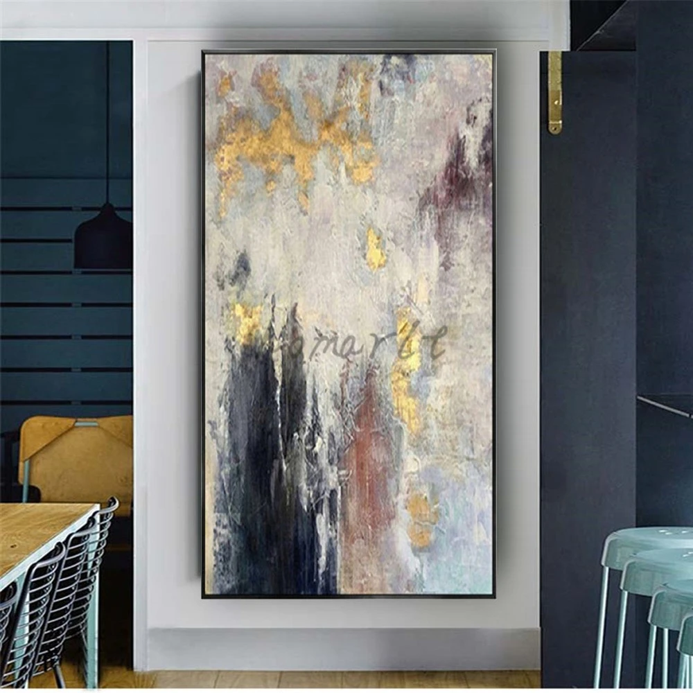 

Red Grey And Gold Foil Abstract Oil Painting On Canvas Handmade Acrylic Artwork Large Wall Art Picture Modern Office Decor Mural