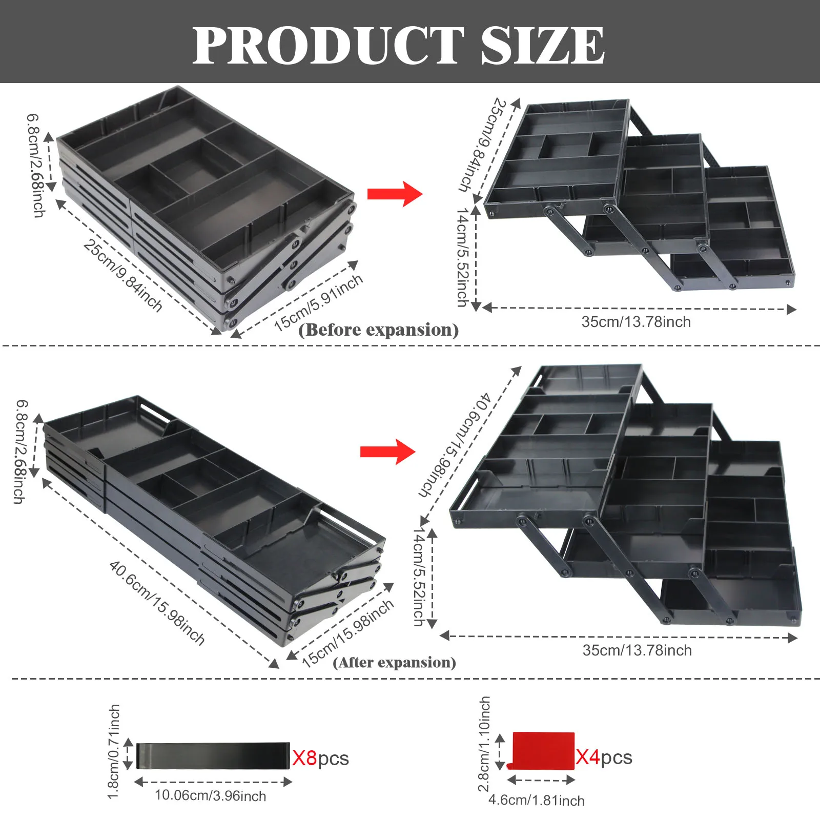Folding Drawer Organiser, Expandable Multi-Layer Organiser Tray Box, Jewellery & Cosmetics Storage Drawer Organiser Shelf