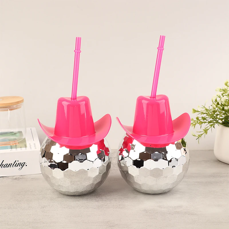 1pc 600ml Unique Disco Ball Cups Cowboy Disco Ball Cup With Straws