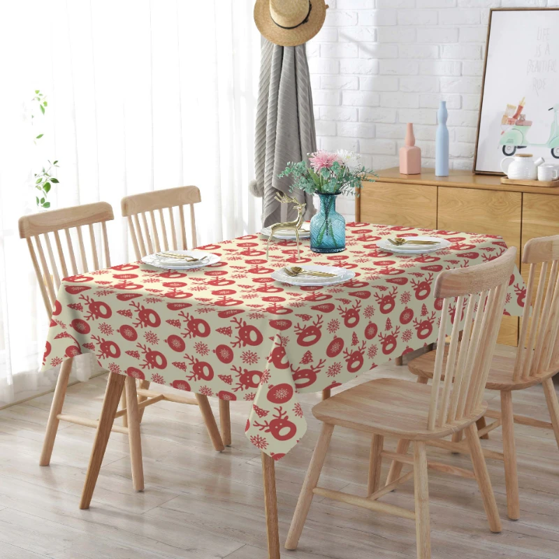 

Christmas Elk Snowman Table Cloth Dining Table Waterproof and Oil Proof Cloth Party Decoration and Dust Proof Cloth Multipurpose
