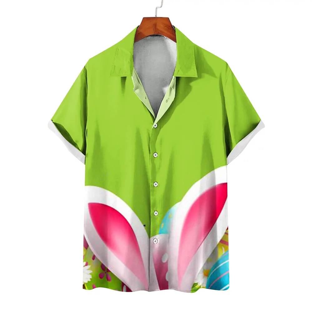thumbnail image 1 of Camisas hawaianas de feliz Pascua para hombres, camisas con botones y estampado de huevos de conejo, camisas casuales de verano para fiestas en la playa, ropa para mujeres, 1 of 5