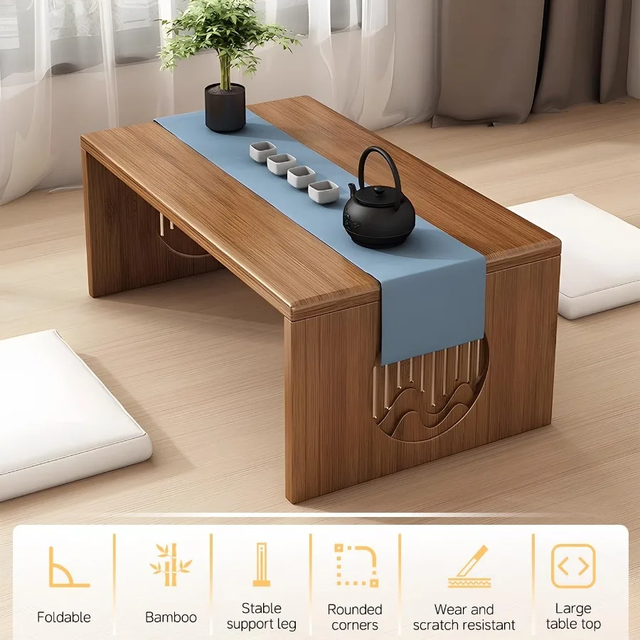 Folding Floor Coffee Table Japanes Bamboo Foldable Coffee Tables Portable Living Room Low Table Versatile Tatami Meditation Tea
