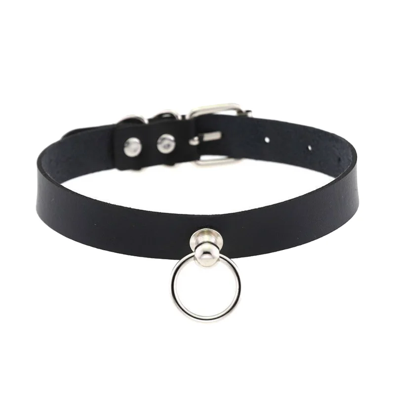 Unisex Punk Leather Choker Cosplay Prop with Pull Ring Chain