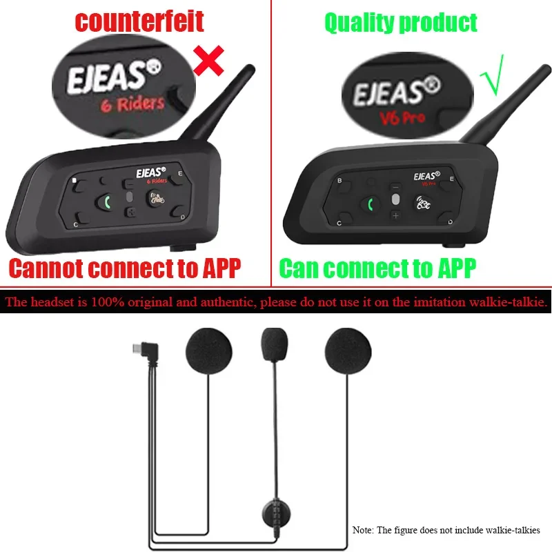 EJEAS V6 PRO + /V4 Plus Original Motorcycle Helmet Interphone Microphone Speaker Headset with Mounting Clips Double-Sided Tape