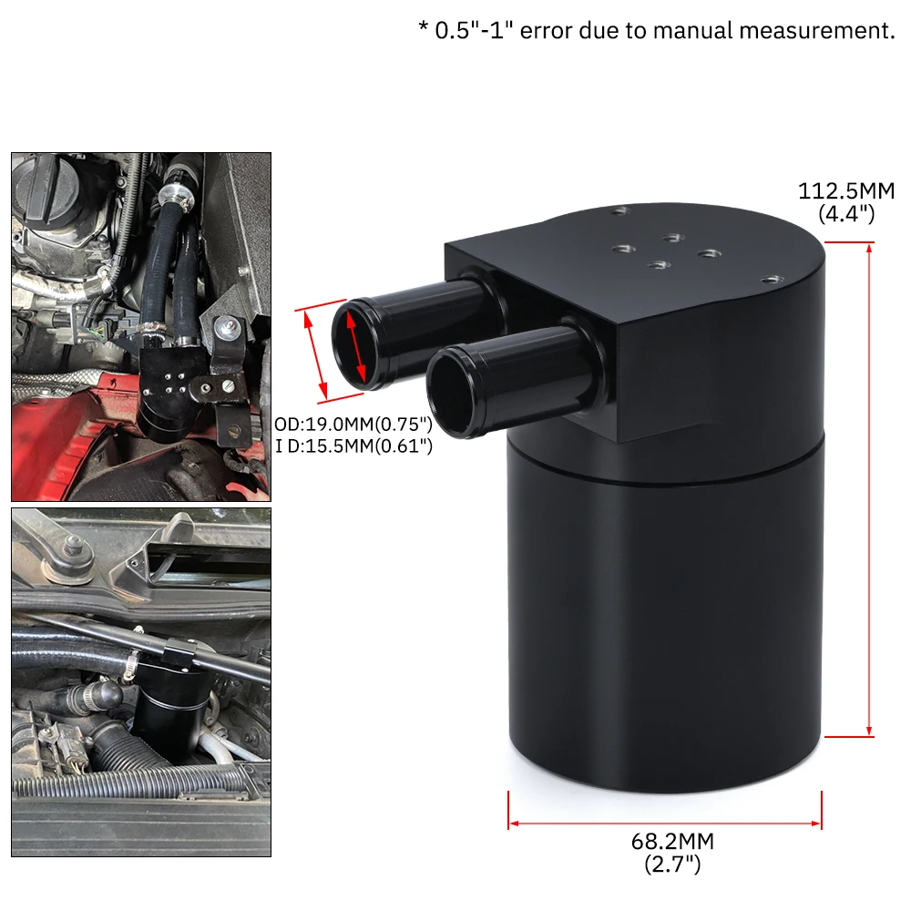 Baffled 빌렛 알루미늄 오일 캐치 탱크/캔 라운드 캔 저수지 터보 오일 캐치 캔/BMW/VW/AUDI 19MM 바브 VR-TK60 용 캐치