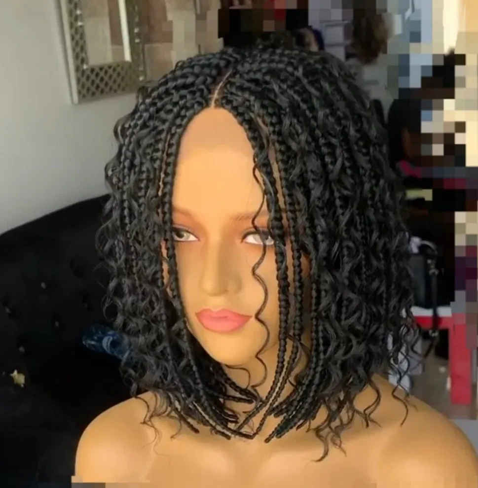 

Braided Wig Women's Short Curly Hair Mechanism Elastic Mesh Chemical Fiber Headwear In Stock Box Braid Wig Synthetic BOB Wig