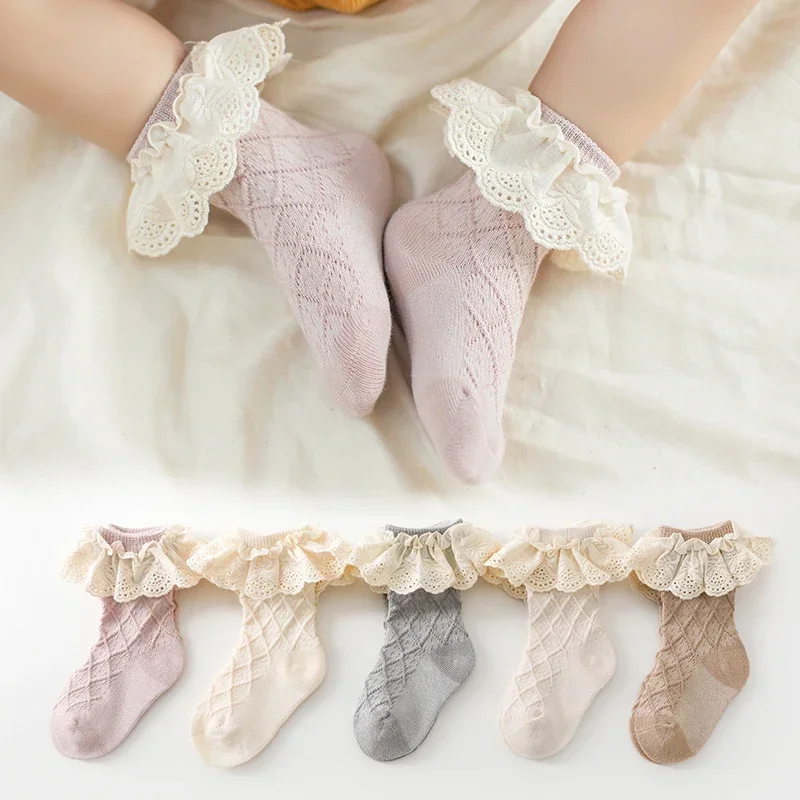 

Newborn Baby Girls Leg Ruffled Long Socks Cotton Cute Socks Kid Spring Clothing with Lacework Unisex Toddlers Cotton Socks