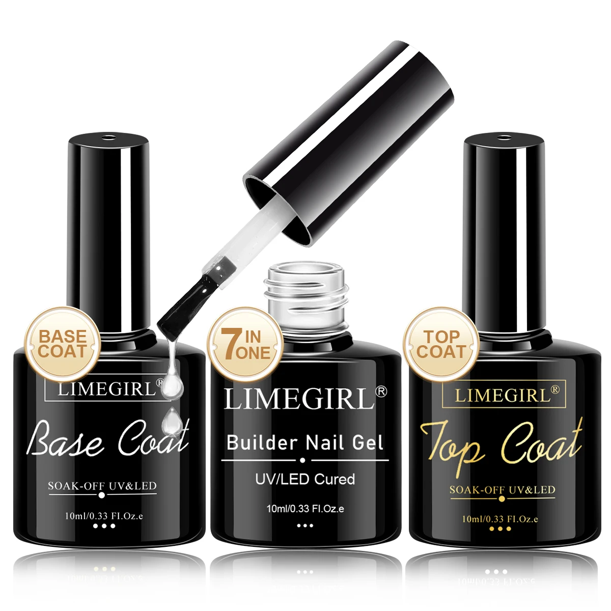 Limegirl 7-In-1 Gel Nail Kit 15Ml Semi-Permanent Gel 10Ml Top Base Coat Strengthening Shaping Gem Adhesion Base Prep Salon Diy