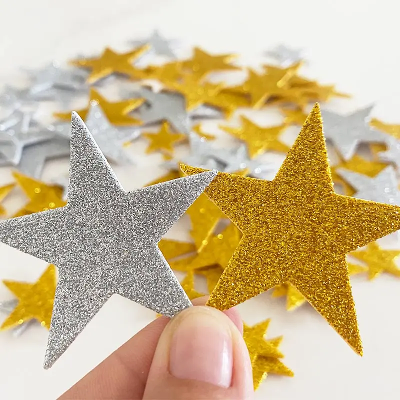 210piece Gold & Silver Glitter Foam Star Shape EVA Self Adhesive