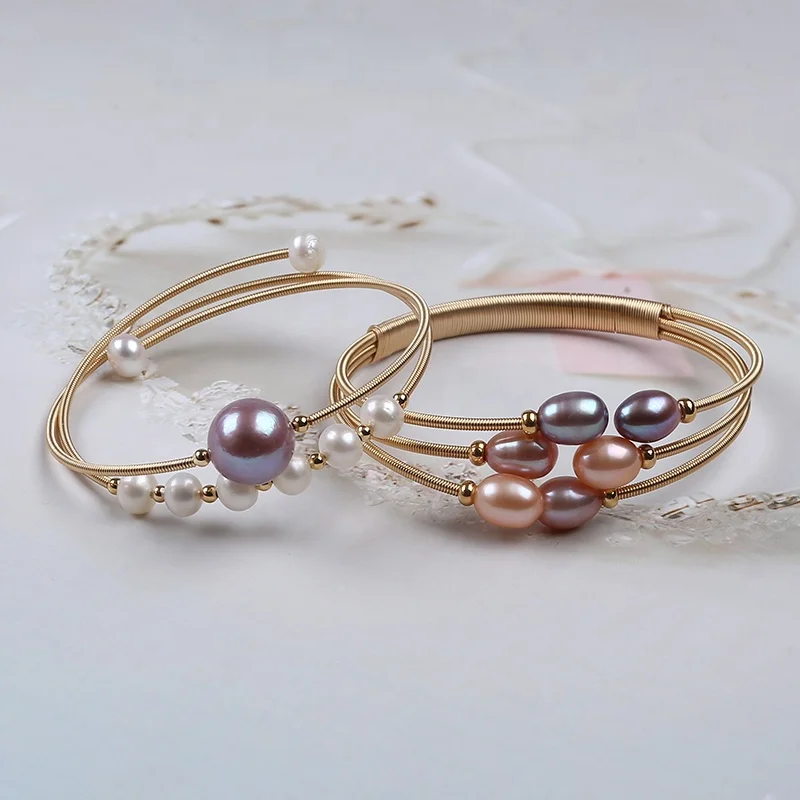 Hot Sale Natural Freshwater Pearl Bead Adjustable Cuff Opening Bangle Bracelet For Women Gift 6